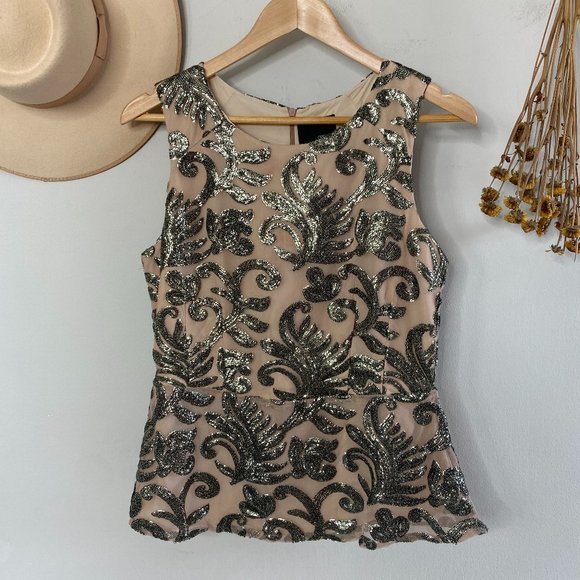 Anthro Greylin Sequin Sleeveless Peplum Blouse - Picture 4 of 9